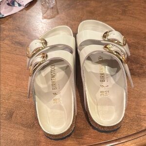 Birkenstock Arizona Big Buckle Sandals Cream Off White Gold Buckles